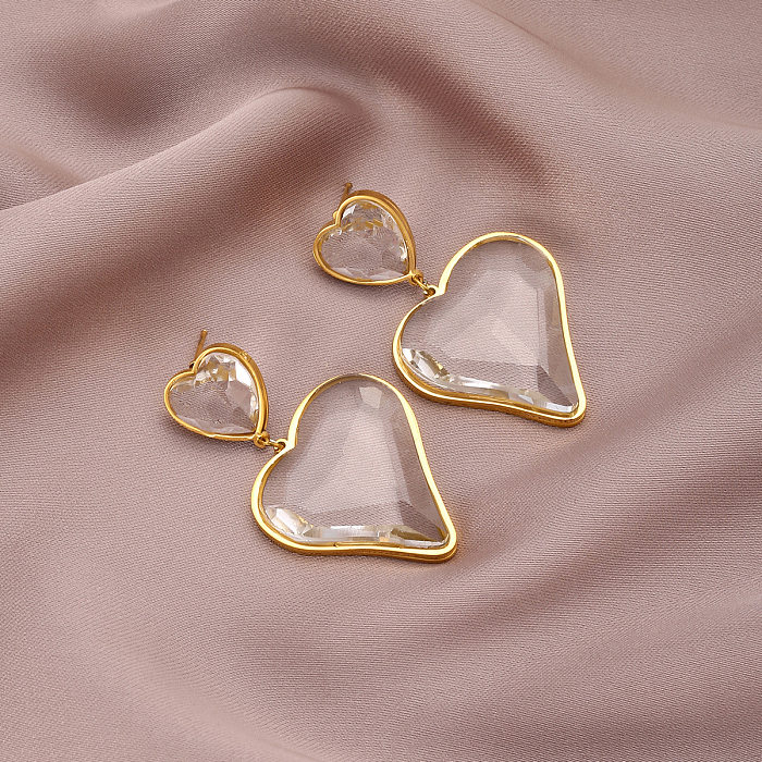 1 Pair Elegant Sweet Heart Shape Plating Inlay Stainless Steel  Zircon Drop Earrings
