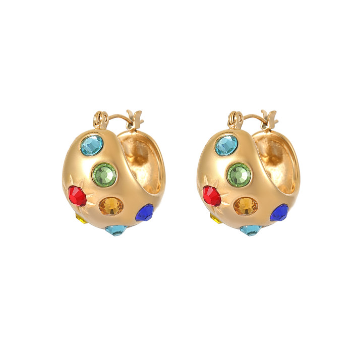 1 Paar Ohrringe im britischen Stil mit C-förmigem Überzug und Inlay aus Edelstahl mit Diamanten und 18-karätiger Vergoldung