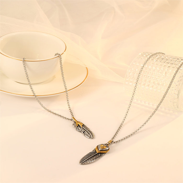 Schlichter Stil, klassischer Stil, Feder-Edelstahl-Beschichtung, vergoldete Halskette