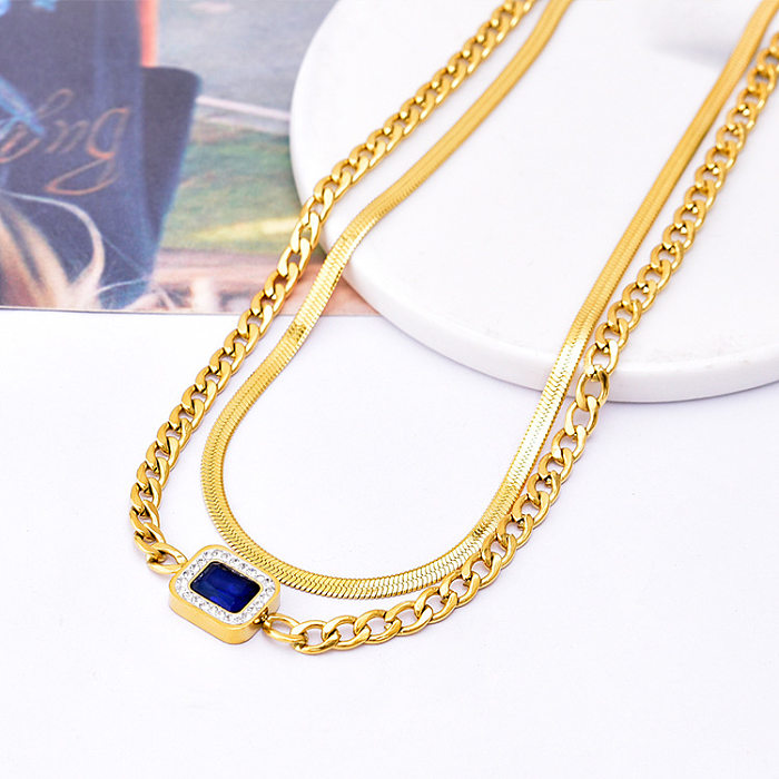 Fashion Square Stainless Steel Plating Inlay Zircon Layered Necklaces 1 Piece