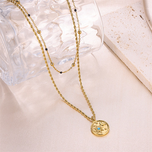 Simple Style Star Moon Stainless Steel  Plating 18K Gold Plated Double Layer Necklaces