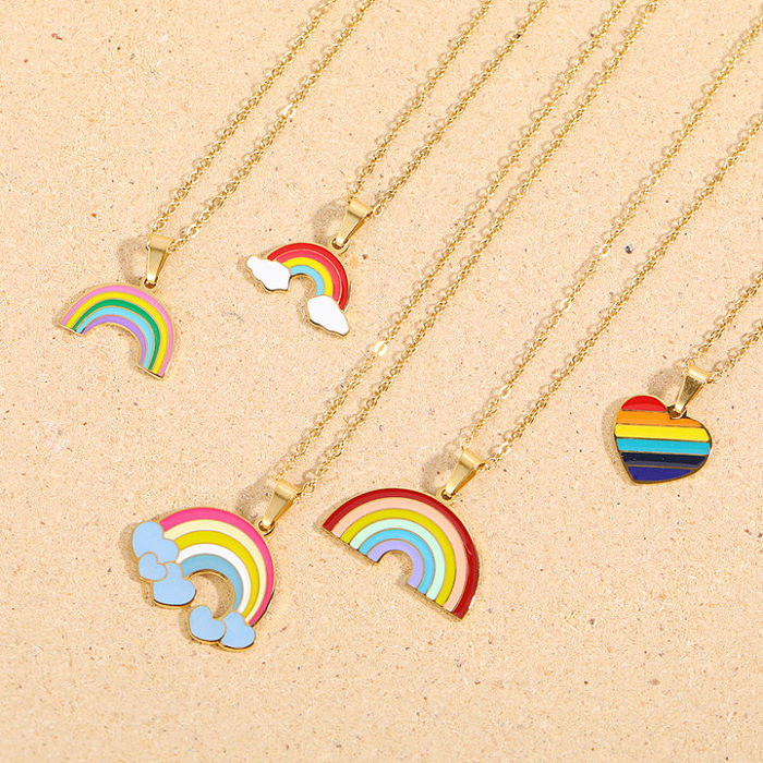 Sweet Rainbow Stainless Steel  Enamel Plating 18K Gold Plated Pendant Necklace