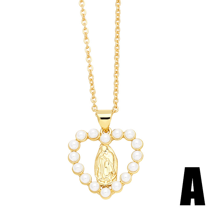 Artistic Faith Heart Shape Stainless Steel  Copper Plating Inlay Beads Zircon 18K Gold Plated Pendant Necklace