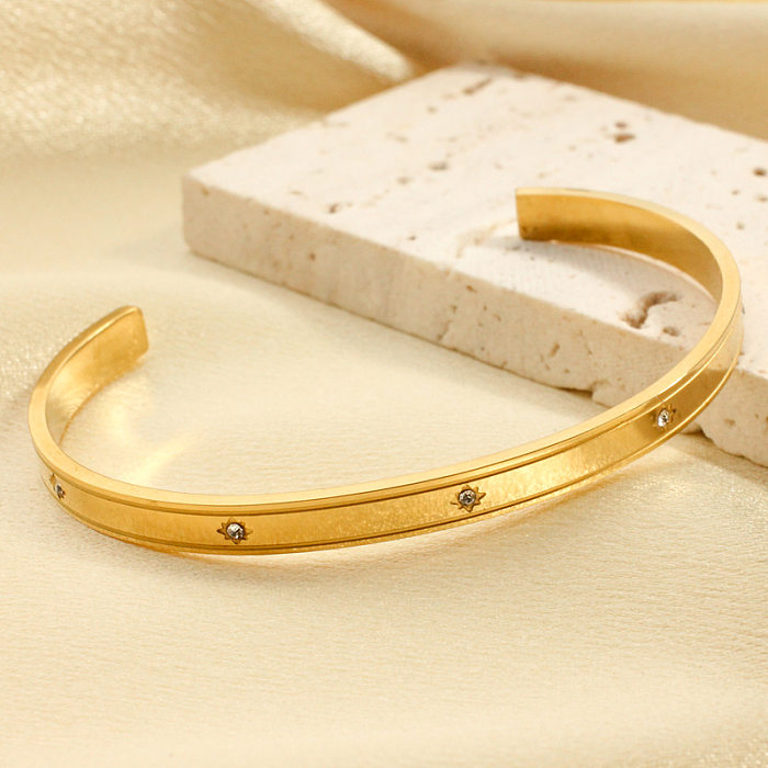 Wholesale Simple Style Rhombus Rectangle Stainless Steel Titanium Steel Steel Plating Inlay 18K Gold Plated Gold Plated Zircon Bangle