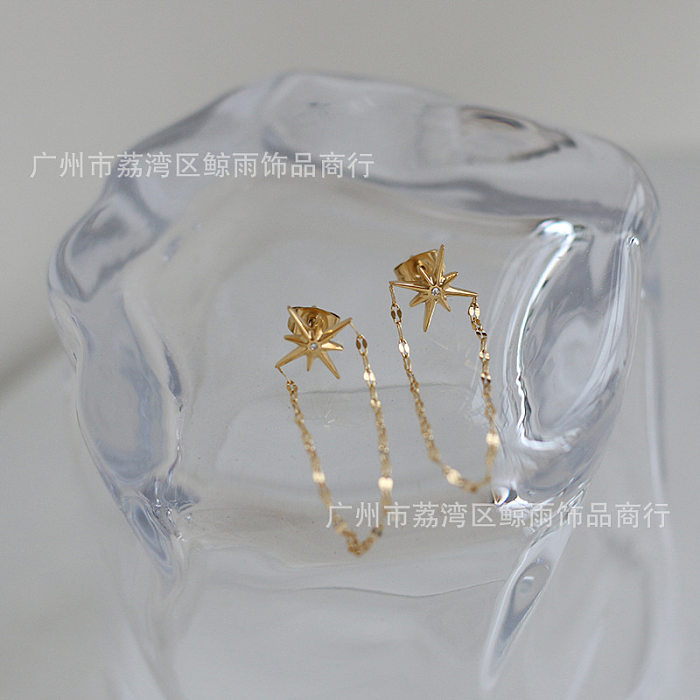 Koreanische Sternquastenkette Edelstahl vergoldete Ohrringe Großhandel Schmuck