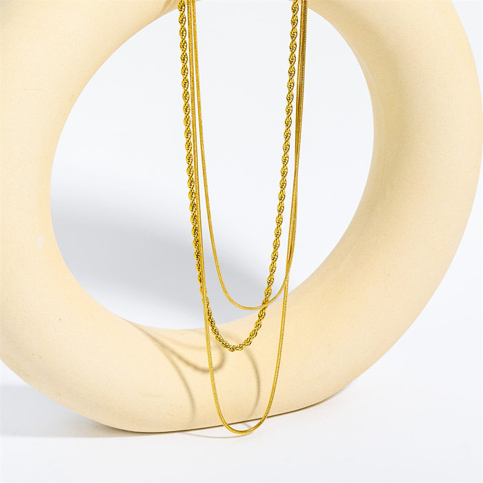 Hip-hop estilo vintage geométrico cor sólida chapeamento de aço inoxidável colares banhados a ouro 18K em camadas