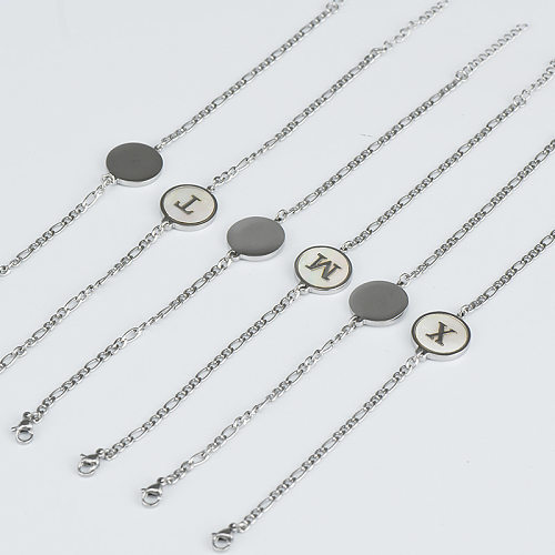Bracelets en acier inoxydable avec lettre de style simple Inlay Shell Bracelets en acier inoxydable