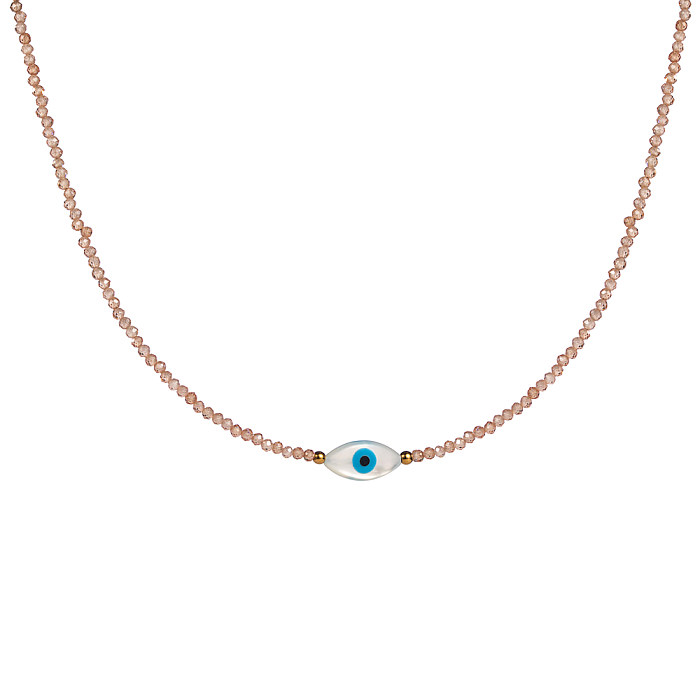IG Style Vacation Round Devil'S Eye Stainless Steel  Freshwater Pearl Zircon Beaded 18K Gold Plated Necklace