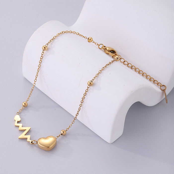 Atacado estilo simples streetwear eletrocardiograma formato de coração pulseiras banhadas a ouro 18K em aço inoxidável