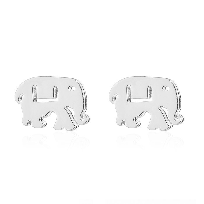 Style Simple lettre chat éléphant placage en acier inoxydable clous d'oreille creux 1 paire