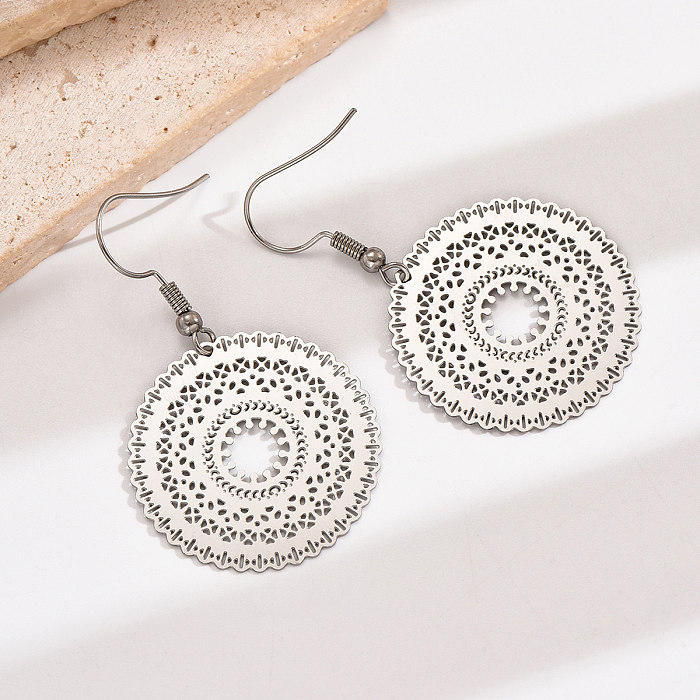 1 Pair Simple Style Round Stainless Steel  Polishing Hollow Out Drop Earrings