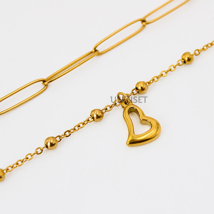 Simple Style Heart Shape Stainless Steel  Stainless Steel Plating Double Layer Necklaces