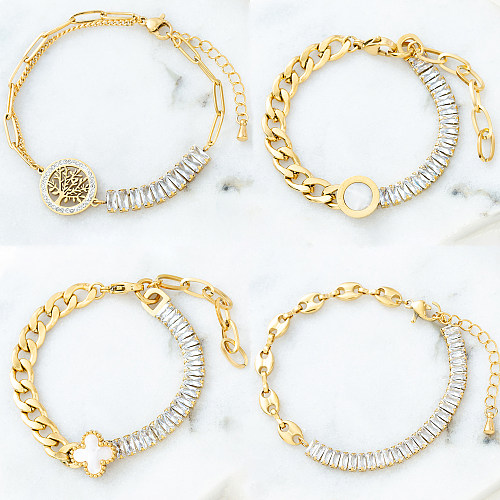 Rétro Géométrique Acier Inoxydable Plaqué Or Perles Artificielles Coquillage Zircon Bracelets 1 Pièce