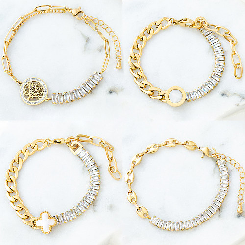 Retro Geometric Stainless Steel Gold Plated Artificial Pearls Shell Zircon Bracelets 1 Piece