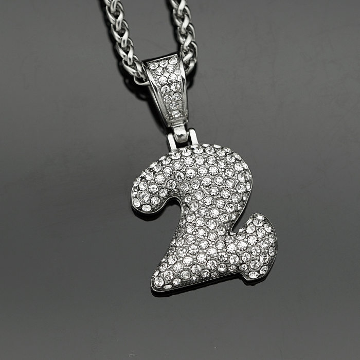 Basic Number Stainless Steel  Plating Inlay Artificial Diamond Charms Necklace