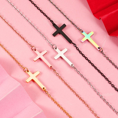 Casual Streetwear Cross Stainless Steel Gold Plated Silver Plated Necklace In Bulk