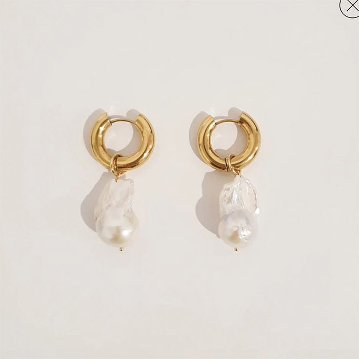 Pendientes colgantes de perlas artificiales, chapados en acero inoxidable, geométricos, estilo vintage, 1 par