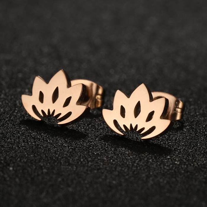 1 Pair Lady Modern Style Simple Style Lotus Plating Hollow Out Stainless Steel  Ear Studs