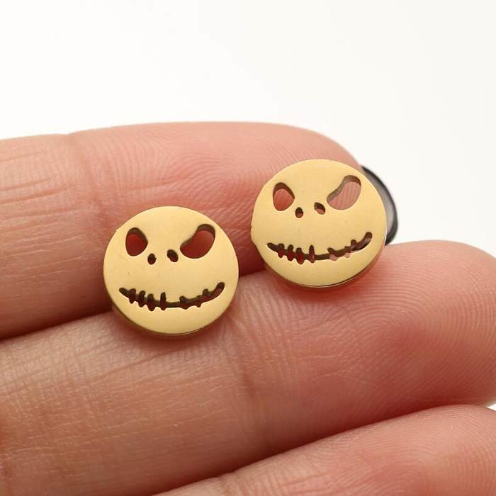 1 Pair IG Style Cool Style Pumpkin Skull Ghost Plating Hollow Out Stainless Steel  Ear Studs