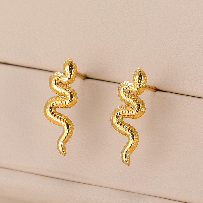 1 paire de boucles d'oreilles style vintage plaqué serpent en acier inoxydable plaqué or 18 carats