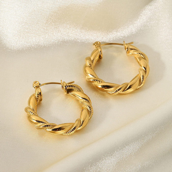 Gold-plated Stainless Steel  Bread Pattern Double-strand Hemp Wreath Hoop Earrings