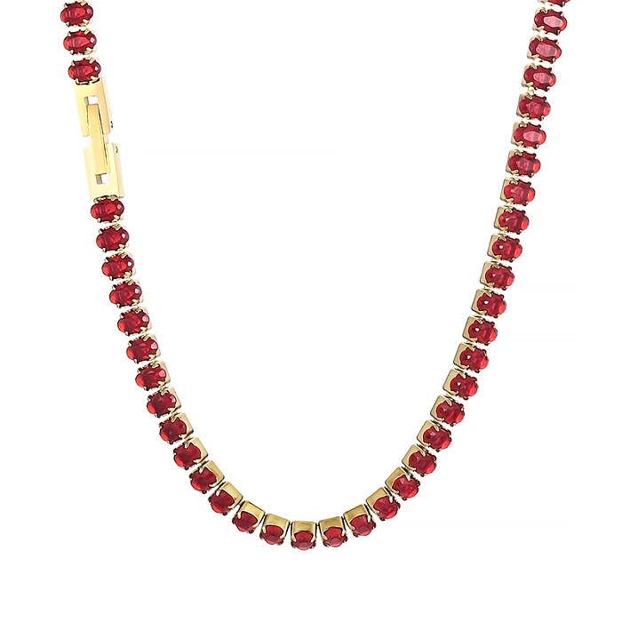 Elegante, luxuriöse, quadratische, ovale Halskette mit Inlay aus Zirkon und 18-Karat-Vergoldung aus Edelstahl