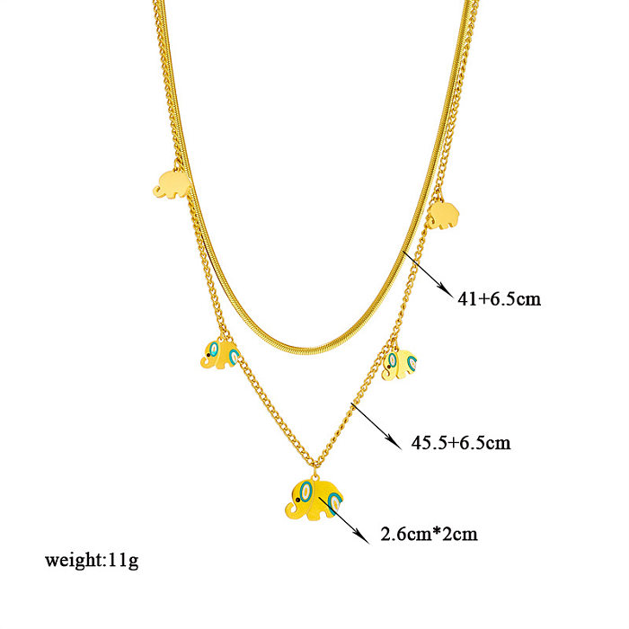 Cute Elephant Stainless Steel Plating Layered Necklaces 1 Piece
