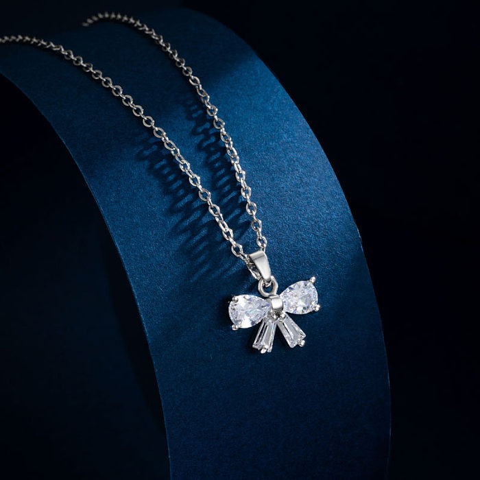 Elegant Sun Butterfly Bow Knot Stainless Steel  Stainless Steel Plating Inlay Zircon 18K Gold Plated Gold Plated Pendant Necklace