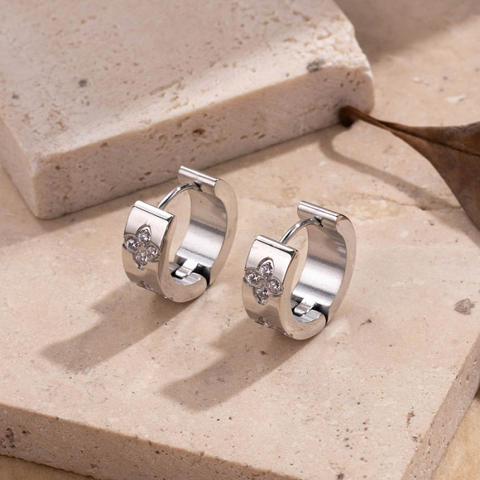 1 Pair IG Style Simple Style Flower Plating Inlay Stainless Steel Zircon Earrings
