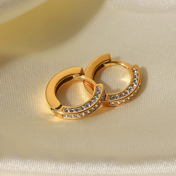 Pendientes de acero inoxidable con círculo de moda Pendientes de acero inoxidable con circonitas chapadas en oro