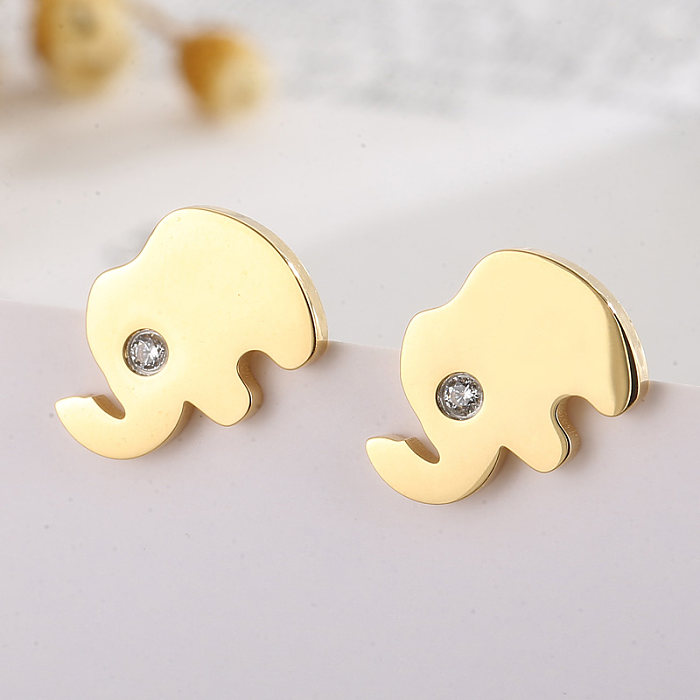 1 Pair Cute Elephant Stainless Steel  Plating Rhinestones Ear Studs