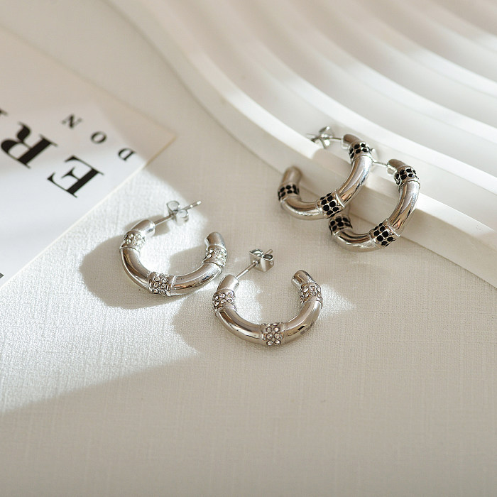 1 Paar moderne, runde, polierte, einbrennende Lack-Inlay-Edelstahl-Zirkon-Ohrringe