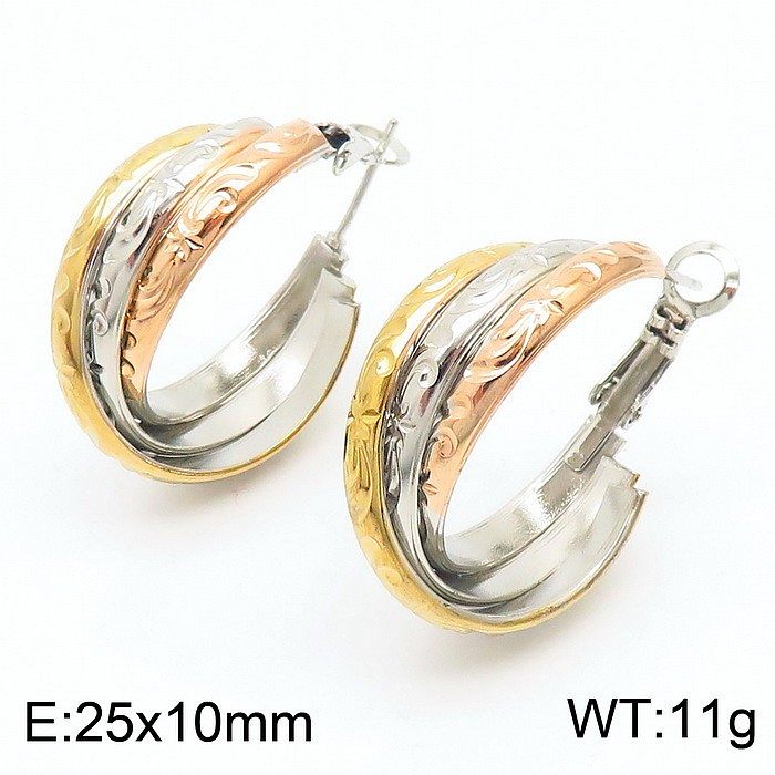 1 Pair Lady Bridal Shiny Multicolor Plating Stainless Steel  18K Gold Plated Hoop Earrings