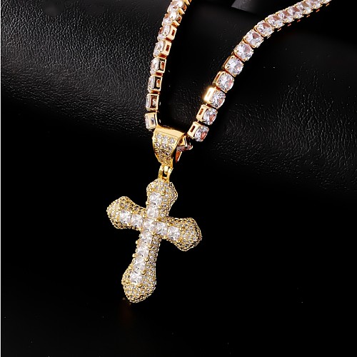 Hip-Hop Cool Style Cross Stainless Steel  Plating Inlay Zircon Pendant Necklace