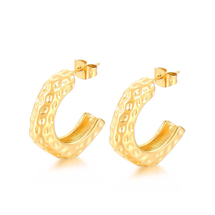 European, American And French Style All-Match C- Shaped Metal Ear Ring Women's Stainless Steel  Gold-Plated Retro Elegant Stud Earring Personalized Earrings