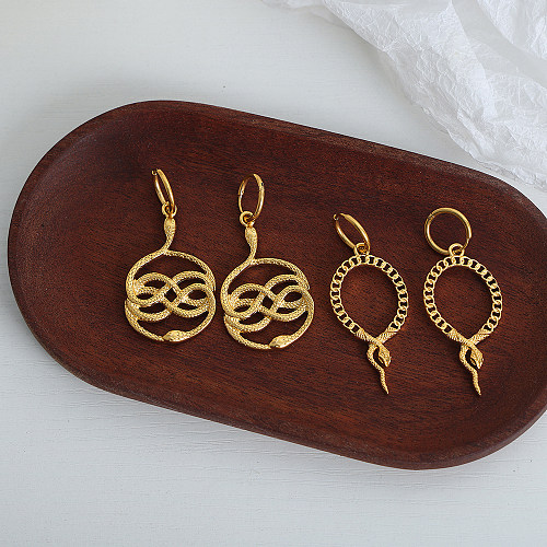 1 Pair Hip-Hop Simple Style Animal Snake Plating Stainless Steel 18K Gold Plated Drop Earrings