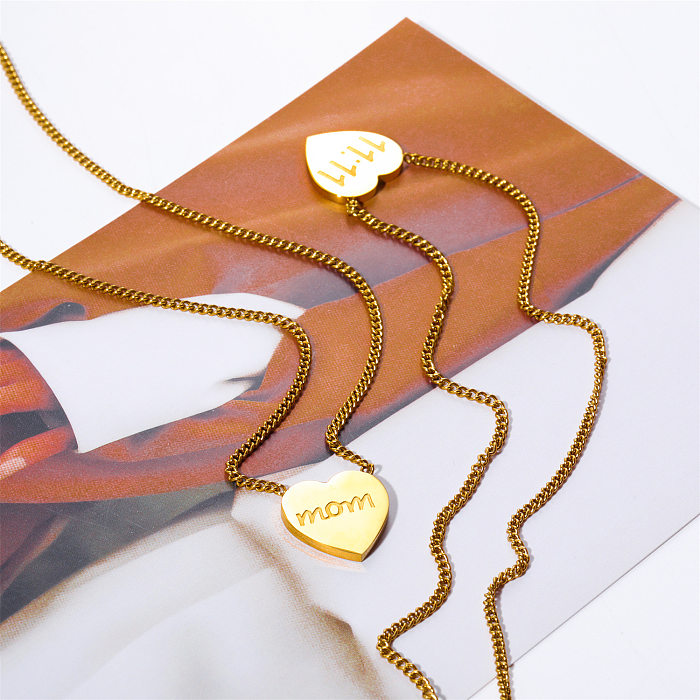 Lässige Urlaubs-Anhänger-Halskette im schlichten Stil mit Zahlen-Edelstahlbeschichtung und 18-Karat-Vergoldung