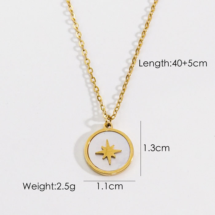 Simple Style Star Moon Oval Stainless Steel Plating Inlay Natural Stone Shell Zircon Gold Plated Pendant Necklace