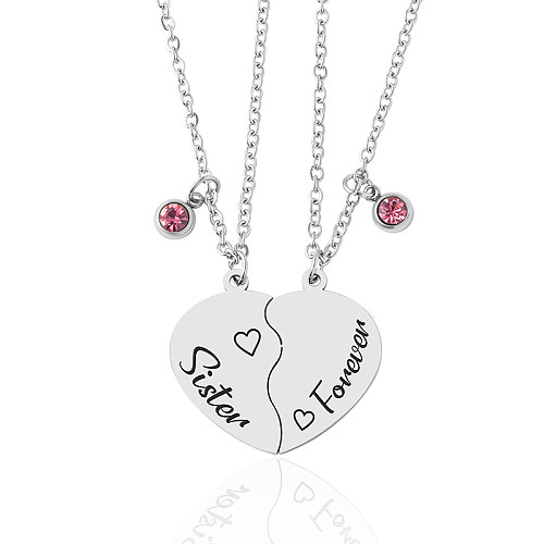 Wholesale Simple Style Letter Heart Shape Stainless Steel  Silver Plated Rhinestones Pendant Necklace