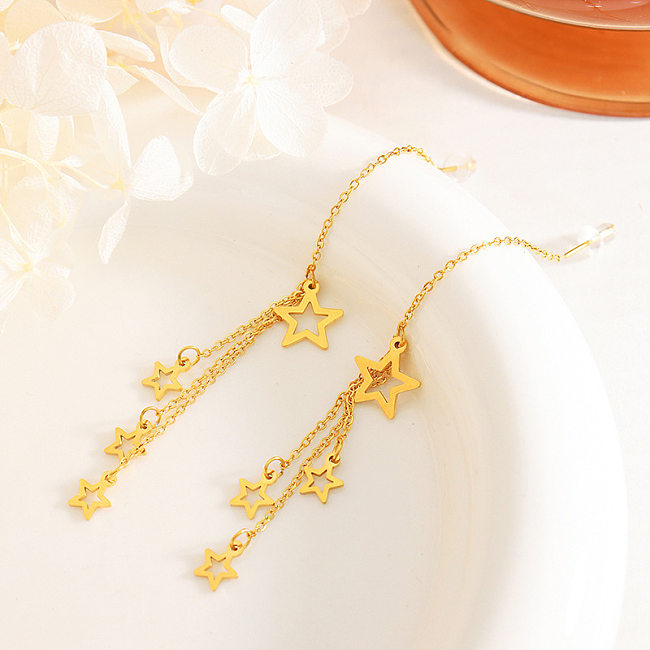 1 Pair Fashion Star Tassel Stainless Steel Plating Drop Earrings