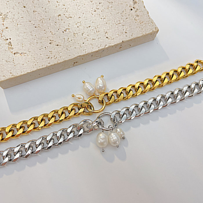 Simple Style Pearl Stainless Steel Titanium Steel Bracelets