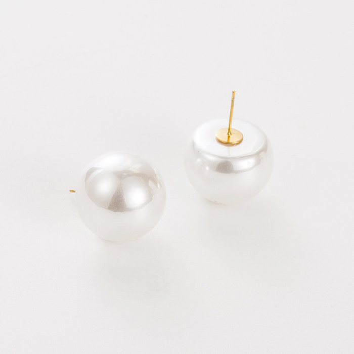 1 par de pendientes redondos de perlas con incrustaciones de acero inoxidable de estilo Simple
