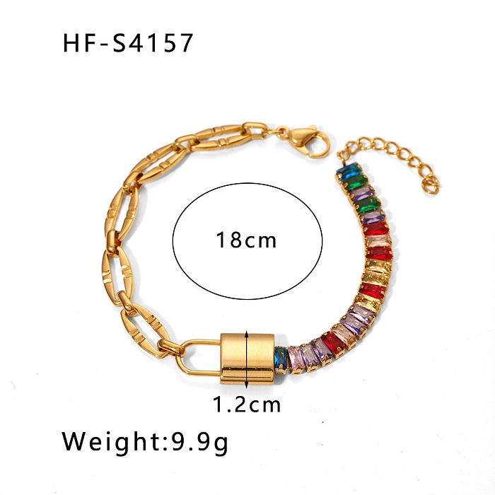 Simple Style Shiny Lock Stainless Steel Plating Inlay Zircon 18K Gold Plated Bracelets