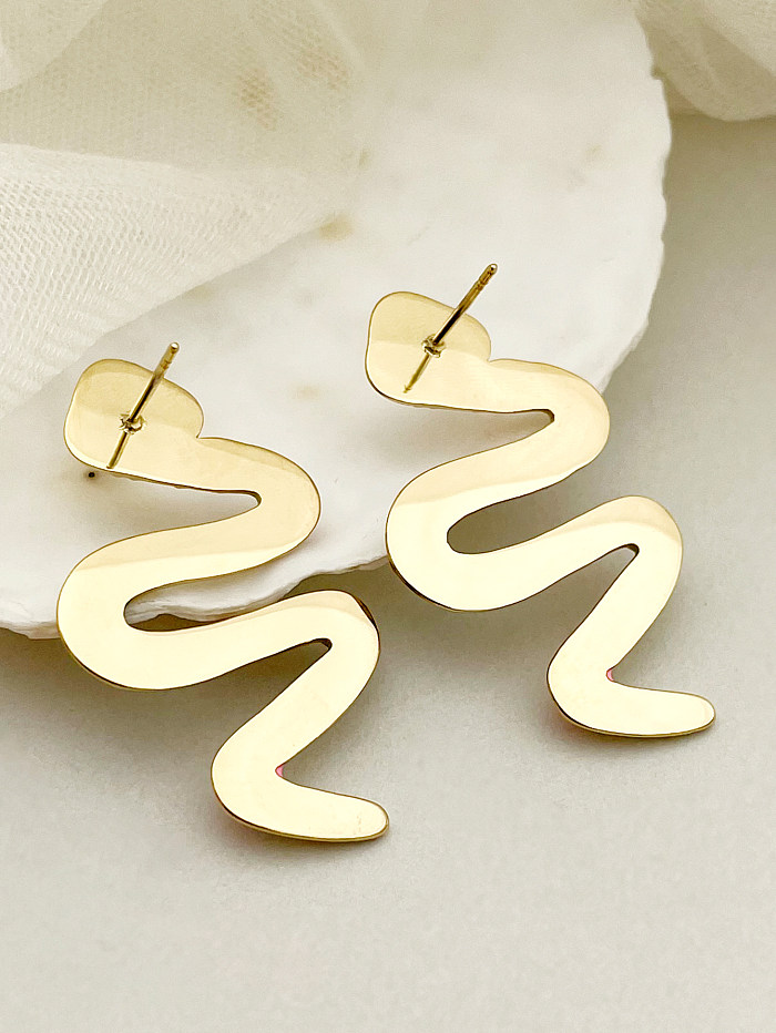 1 Pair Exaggerated Funny Snake Polishing Enamel Plating Stainless Steel  Gold Plated Ear Studs