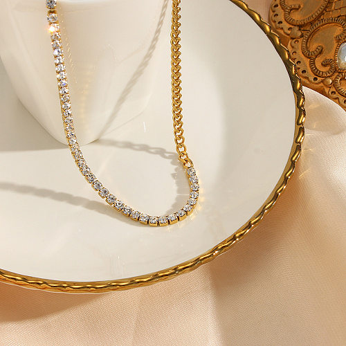 Modische, quadratische Halskette aus Edelstahl mit Überzug und Inlay aus Zirkon-Edelstahl