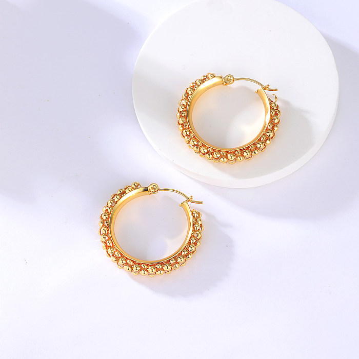 Fashion New Stainless Steel  Electroplating 18K Gold Retro Circle Earrings For Women
