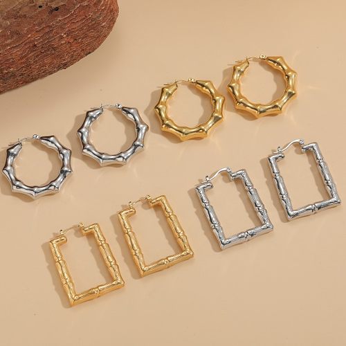 1 Pair IG Style Simple Style Round Square Plating Hollow Out Stainless Steel 18K Gold Plated Earrings