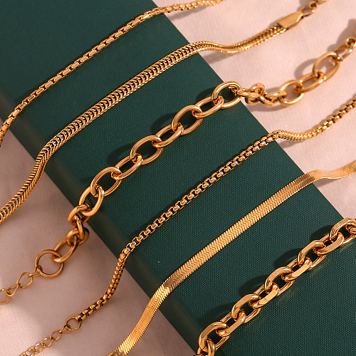 Estilo simples estilo clássico oval cor sólida chapeamento de aço inoxidável pulseiras banhadas a ouro 18K