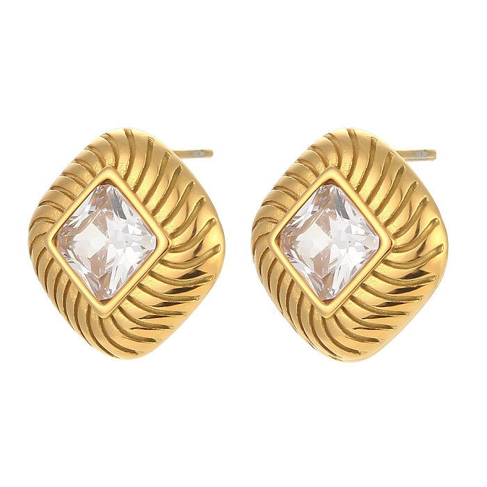 Fashion Square Stainless Steel  Ear Studs Plating Inlay Zircon Stainless Steel  Earrings