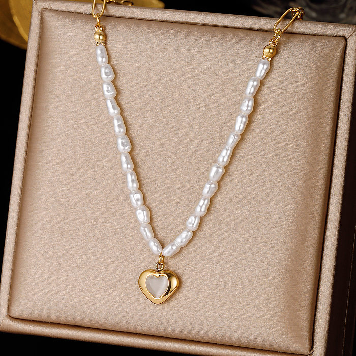 Simple Style Leaf Heart Shape Stainless Steel  Plating Inlay Zircon Pendant Necklace